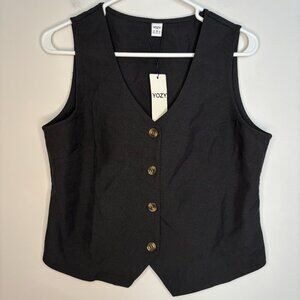 YOZY NEW Black 4 Button Vest Womens M Polyester Restaurant Waitstaff Server Food